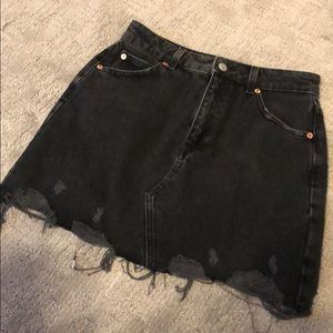 Topshop Black Distressed Denim Skirt